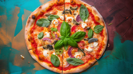 Pepperoni pizza on vivid background. Illustration Generative AIの素材