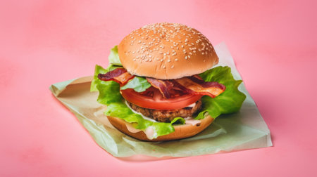 Burger on vivid background. Illustration Generative AIの素材