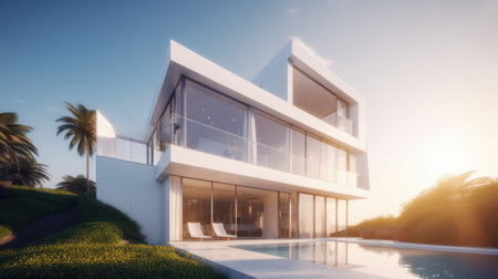 White modern villa. Illustration Generative AIの素材
