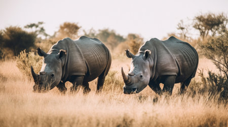 two rhinos. Illustration Generative AIの素材