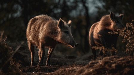 wild boars in nature. Illustration Generative AIの素材