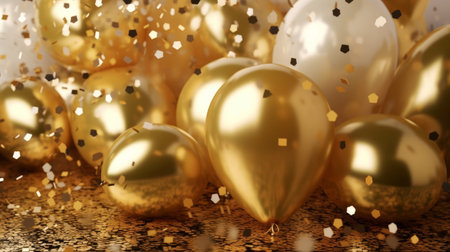 Happy Birthday Background with balloons. Illustration Generative AIの素材