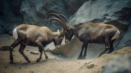 Ibex fighting. Illustration Generative AIの素材