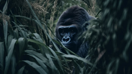 Giant gorilla hiding in the weeds Illustration Generative AIの素材