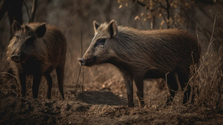 wild boars in nature. Illustration Generative AIの素材