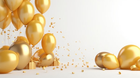 Happy Birthday Background with balloons. Illustration Generative AIの素材