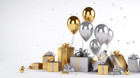 Happy Birthday Background with balloons. Illustration Generative AIの素材