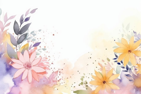 Watercolor floral frame background. Illustration Generative AIの素材