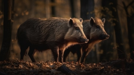 wild boars in nature. Illustration Generative AIの素材