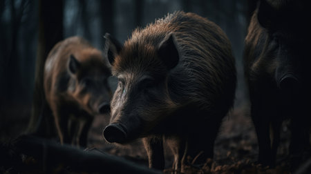 wild boars in nature. Illustration Generative AIの素材