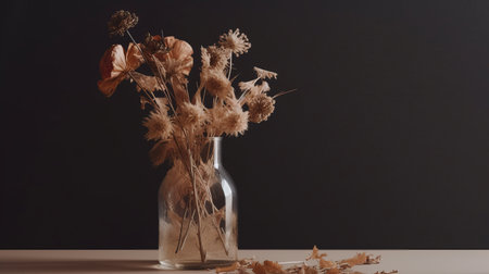 Minimalist background with dry flowers. Illustration Generative AIの素材