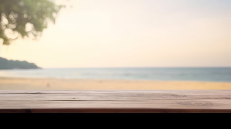 Nature background with wood table. Illustration Generative AIの素材