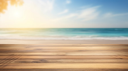 Nature background with wood table. Illustration Generative AIの素材