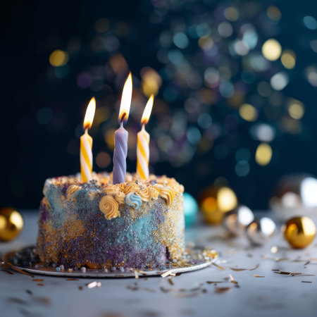 Happy Birthday background with cake. Illustration Generative AIの素材