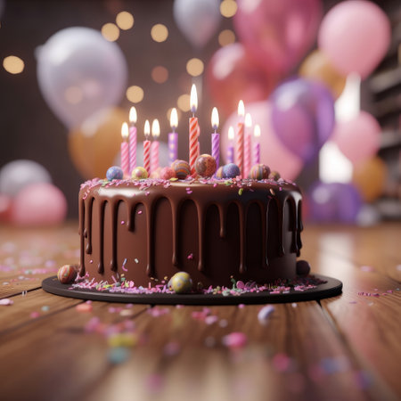 Happy Birthday background with cake. Illustration Generative AIの素材