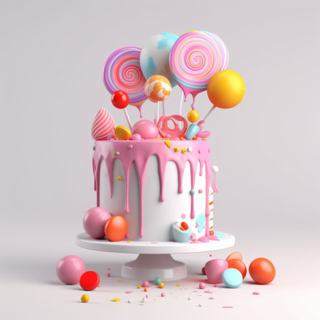 Happy Birthday background with cake. Illustration Generative AIの素材