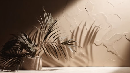 Minimal stone background with palm leaves. Illustration Generative AIの素材