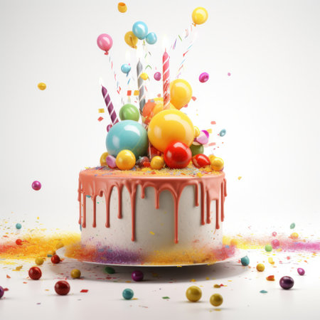 Happy Birthday background with cake. Illustration Generative AIの素材