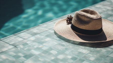 Summer hat and pool. Illustration Generative AIの素材