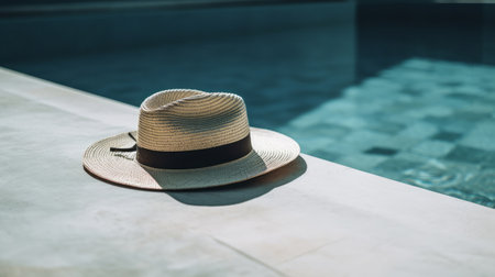 Summer hat and pool. Illustration Generative AIの素材