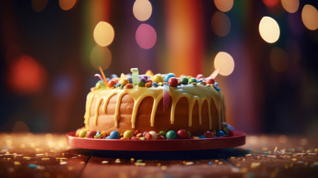 Happy Birthday background with cake. Illustration Generative AIの素材