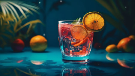 Summer vivid background with cocktail. Illustration Generative AIの素材