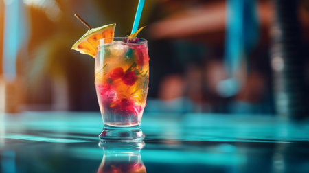 Summer vivid background with cocktail. Illustration Generative AIの素材