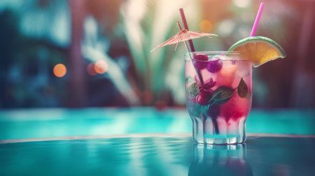 Summer vivid background with cocktail. Illustration Generative AIの素材