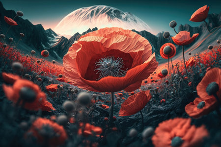 Poppy flower field. Illustration Generative AIの素材