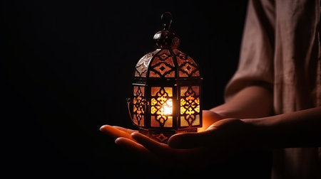 Ramadan Kareem Background with Lantern. Illustration Generative AIの素材