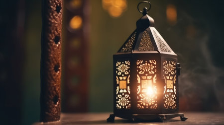 Ramadan Kareem Background with Lantern. Illustration Generative AIの素材
