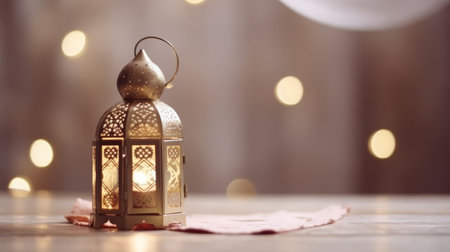 Ramadan Kareem Background with Lantern. Illustration Generative AIの素材