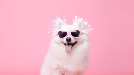 Cute birthday dog. Illustration Generative AIの素材