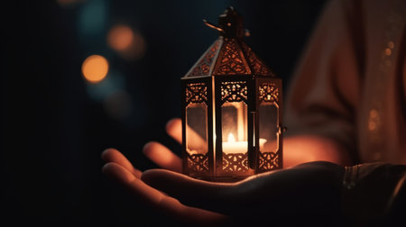 Ramadan Kareem Background with Lantern. Illustration Generative AIの素材