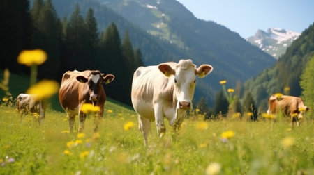 Cows in the Alps. Illustration Generative AIの素材