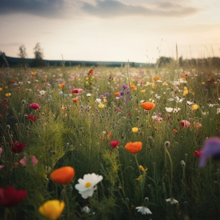 natural meadow background. Illustration Generative AIの素材