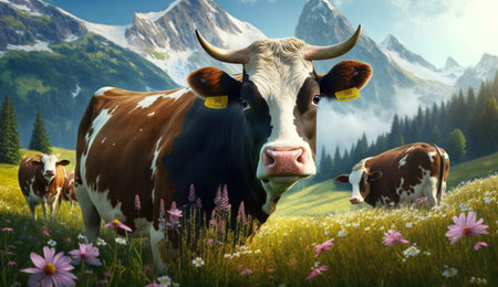 Cows in the Alps. Illustration Generative AIの素材