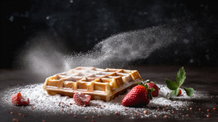 Waffles with strawberries. Illustration Generative AIの素材