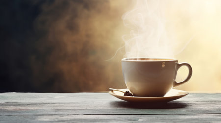 Steaming cup of coffee. Illustration Generative AIの素材