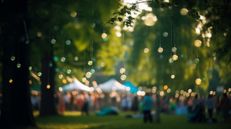 Summer party bokeh background. Illustration Generative AIの素材