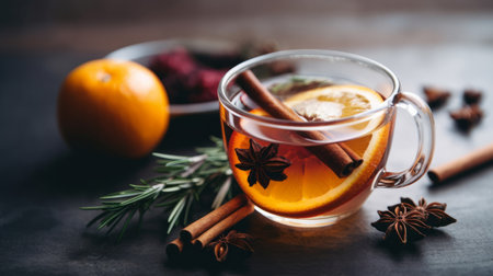 Hot tea background. Illustration Generative AIの素材