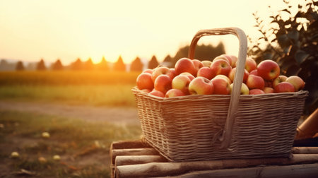 Apples in basket. Illustration AI Generativeの素材