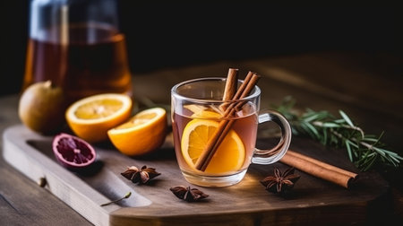 Hot tea background. Illustration Generative AIの素材