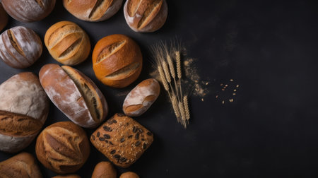 Set of fresh breads. Illustration Generative AIの素材