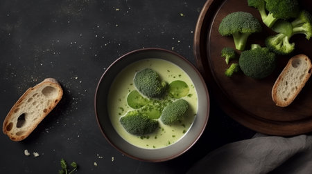 Broccoli cream soup. Illustration Generative AIの素材