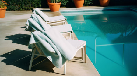 Towels near the pool. Illustration Generative AIの素材