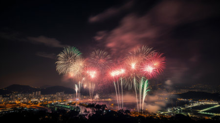 firework holiday background. Illustration Generative AIの素材