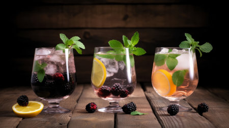 Cocktails with berries. Illustration Generative AIの素材