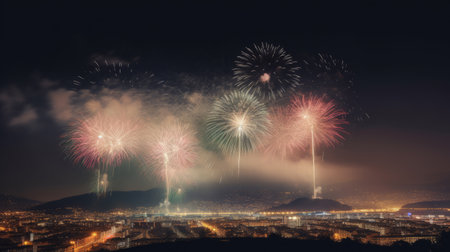 Holiday Party Background with Fireworks. Illustration Generative AIの素材