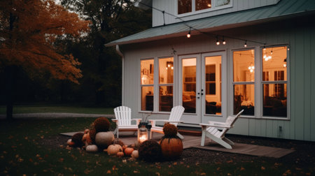 Comfortable autumn cozy outdoor. Illustration Generative AIの素材